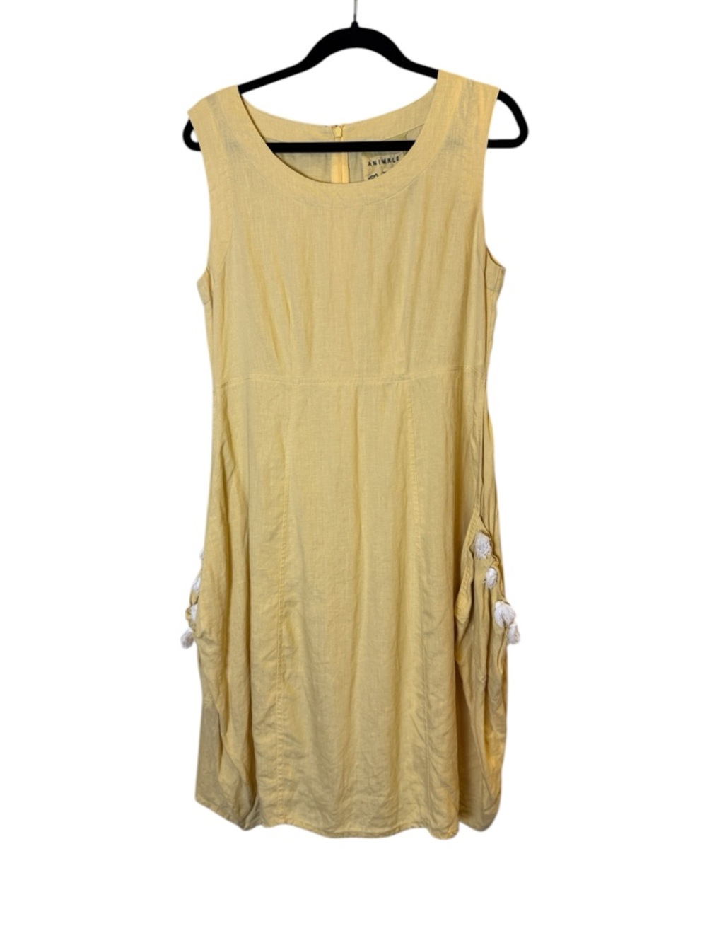 Animale Premium Vintage Artsy Butter Yellow Lagenlook Sleeveless Linen Mini Sz 8